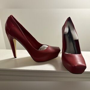Type Z Red leather pumps 5 inch heel.